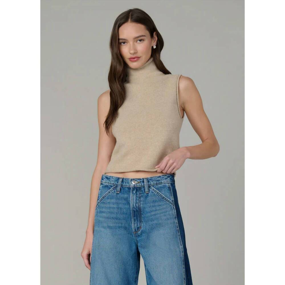 NEW JOE'S JEANS stevie sleeveless roll neck sweater in camel